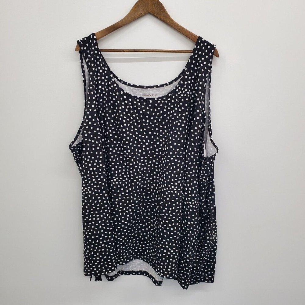 Woman Within Womens Black & White Polka-Dot Tank Top Plus Size 5X Summer Cotton